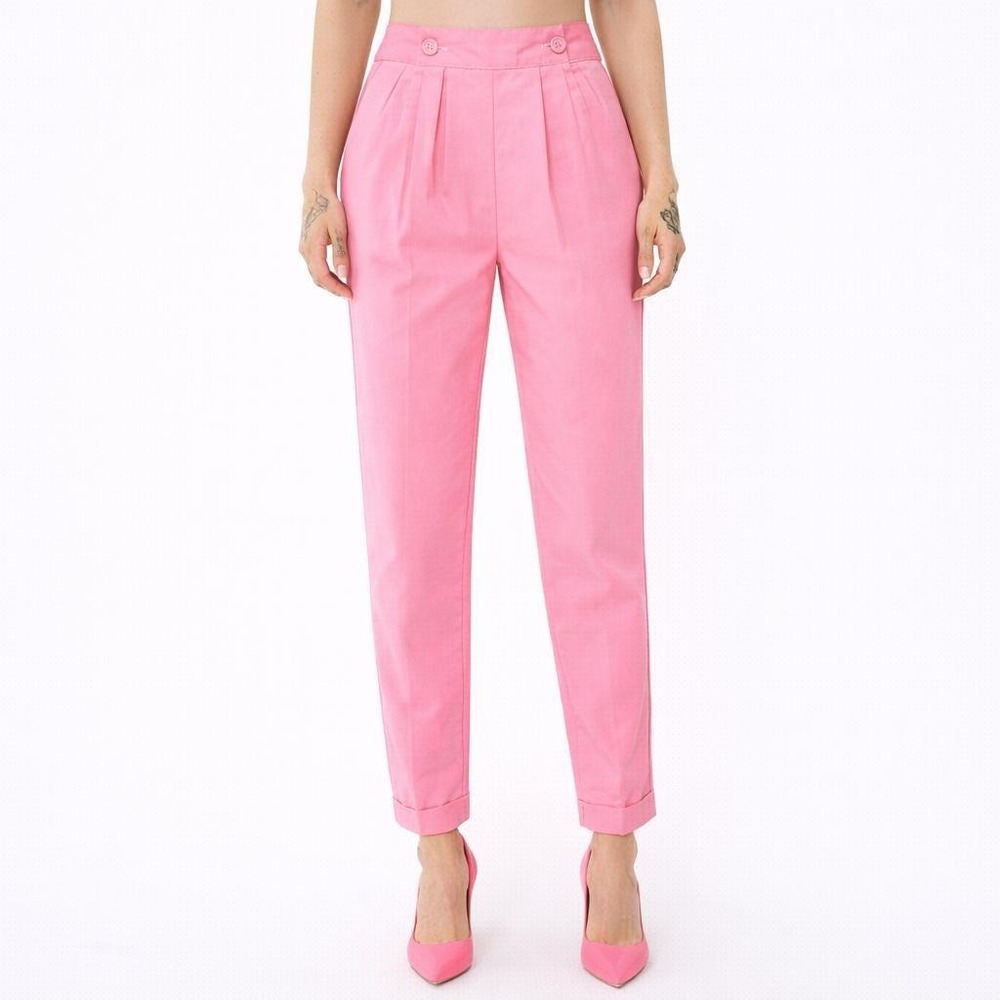 70s Vintage Bubblegum Pink Pleated Pants High Waist Tapered Leg Womens XS/S 2 4